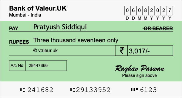 How to write a cheque for 3,017 rupees How to write a cheque for 3,017 rupees