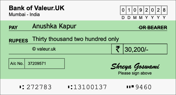 How to write a cheque for 30,200 rupees How to write a cheque for 30,200 rupees