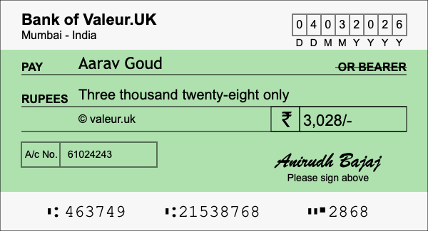 How to write a cheque for 3,028 rupees How to write a cheque for 3,028 rupees
