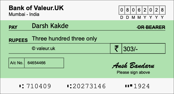 How to write a cheque for 303 rupees