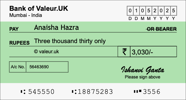 How to write a cheque for 3,030 rupees How to write a cheque for 3,030 rupees