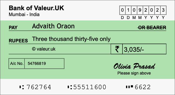 How to write a cheque for 3,035 rupees How to write a cheque for 3,035 rupees