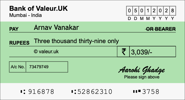 How to write a cheque for 3,039 rupees How to write a cheque for 3,039 rupees