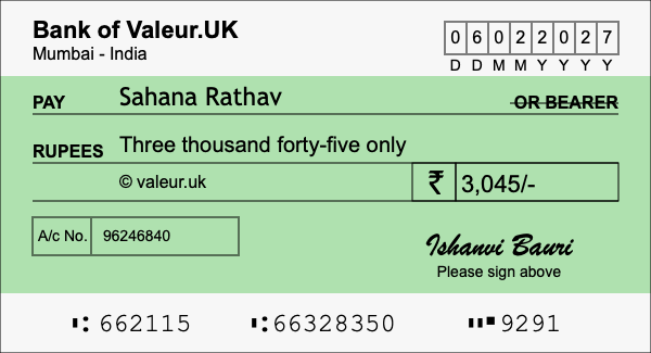 How to write a cheque for 3,045 rupees How to write a cheque for 3,045 rupees
