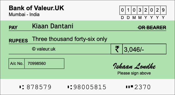 How to write a cheque for 3,046 rupees How to write a cheque for 3,046 rupees