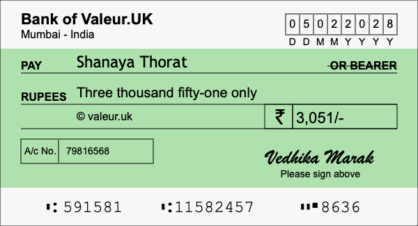 How to write a cheque for 3,051 rupees How to write a cheque for 3,051 rupees