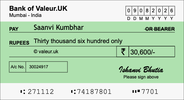 How to write a cheque for 30,600 rupees How to write a cheque for 30,600 rupees
