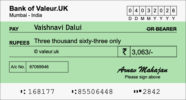How to write a cheque for 3,063 rupees How to write a cheque for 3,063 rupees