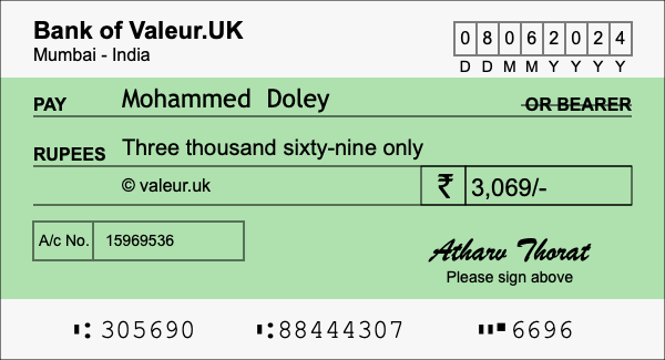How to write a cheque for 3,069 rupees How to write a cheque for 3,069 rupees