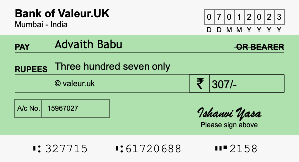How to write a cheque for 307 rupees