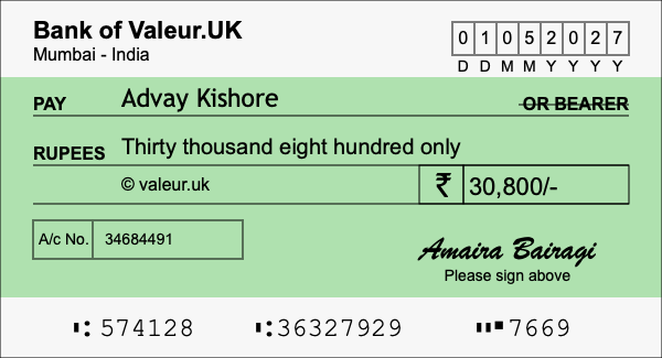 How to write a cheque for 30,800 rupees How to write a cheque for 30,800 rupees