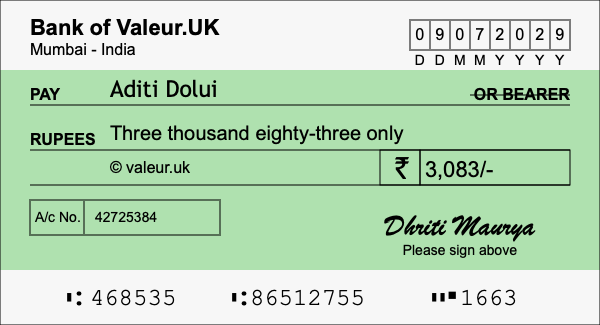 How to write a cheque for 3,083 rupees How to write a cheque for 3,083 rupees
