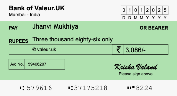 How to write a cheque for 3,086 rupees How to write a cheque for 3,086 rupees