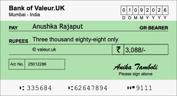 How to write a cheque for 3,088 rupees How to write a cheque for 3,088 rupees