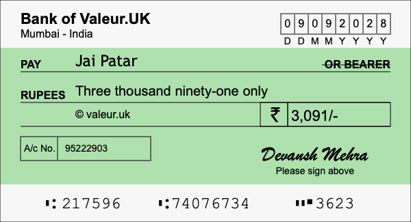 How to write a cheque for 3,091 rupees How to write a cheque for 3,091 rupees