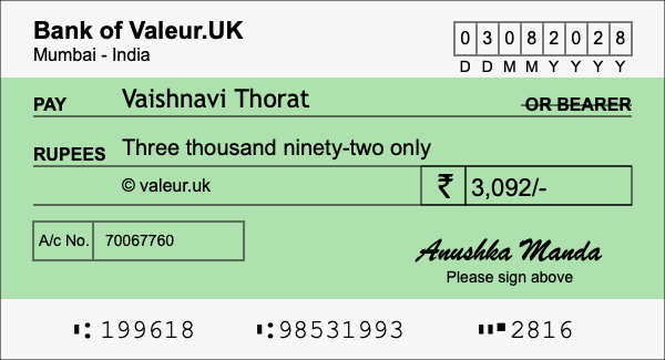 How to write a cheque for 3,092 rupees How to write a cheque for 3,092 rupees
