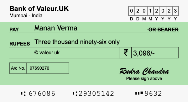 How to write a cheque for 3,096 rupees How to write a cheque for 3,096 rupees