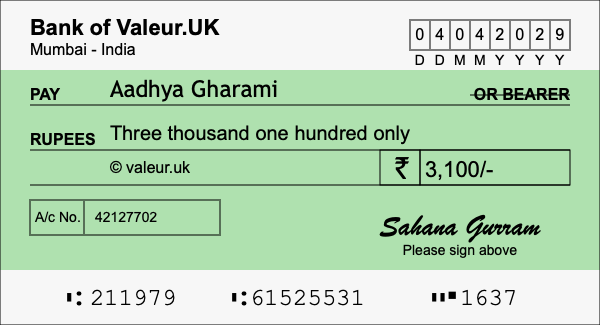 How to write a cheque for 3,100 rupees How to write a cheque for 3,100 rupees