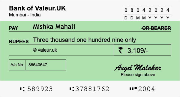 How to write a cheque for 3,109 rupees How to write a cheque for 3,109 rupees
