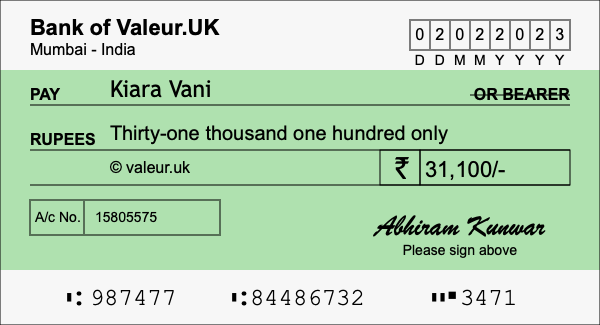 How to write a cheque for 31,100 rupees How to write a cheque for 31,100 rupees