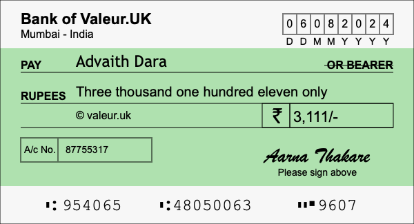 How to write a cheque for 3,111 rupees How to write a cheque for 3,111 rupees