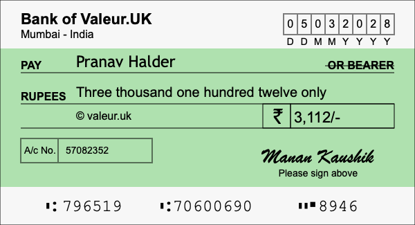 How to write a cheque for 3,112 rupees How to write a cheque for 3,112 rupees