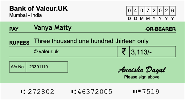 How to write a cheque for 3,113 rupees How to write a cheque for 3,113 rupees