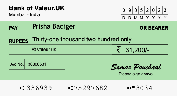 How to write a cheque for 31,200 rupees