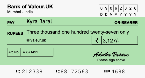 How to write a cheque for 3,127 rupees How to write a cheque for 3,127 rupees