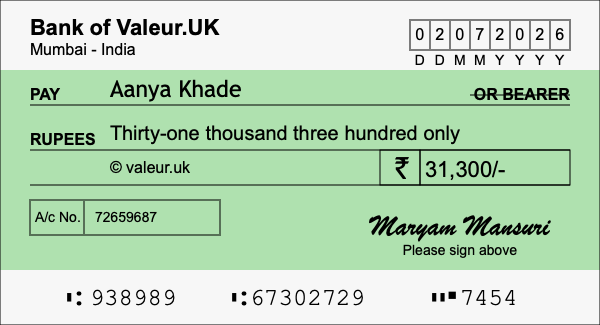 How to write a cheque for 31,300 rupees