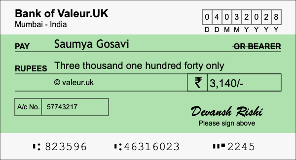 How to write a cheque for 3,140 rupees