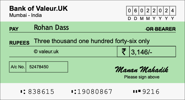 How to write a cheque for 3,146 rupees How to write a cheque for 3,146 rupees