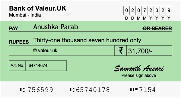How to write a cheque for 31,700 rupees How to write a cheque for 31,700 rupees