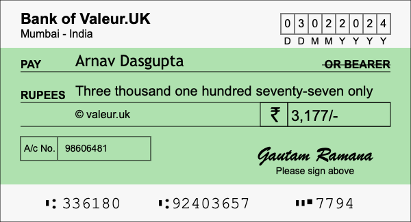 How to write a cheque for 3,177 rupees How to write a cheque for 3,177 rupees