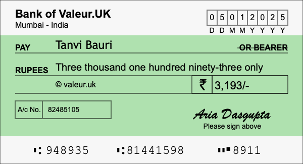 How to write a cheque for 3,193 rupees