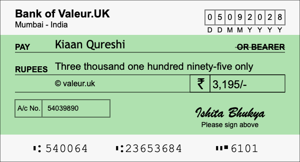 How to write a cheque for 3,195 rupees