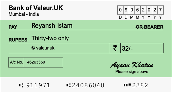 How to write a cheque for 32 rupees