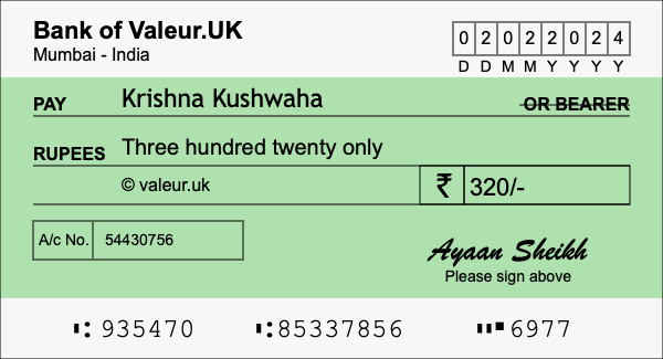How to write a cheque for 320 rupees