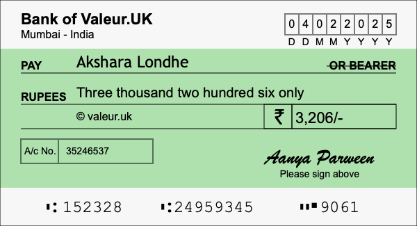 How to write a cheque for 3,206 rupees How to write a cheque for 3,206 rupees