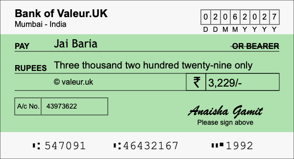 How to write a cheque for 3,229 rupees How to write a cheque for 3,229 rupees