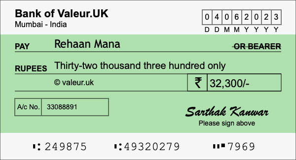 How to write a cheque for 32,300 rupees How to write a cheque for 32,300 rupees