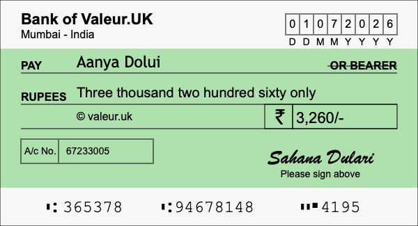 How to write a cheque for 3,260 rupees