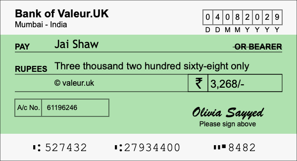 How to write a cheque for 3,268 rupees