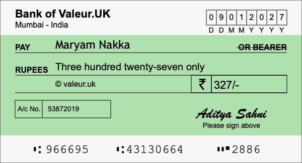 How to write a cheque for 327 rupees