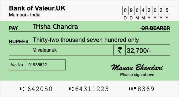 How to write a cheque for 32,700 rupees How to write a cheque for 32,700 rupees