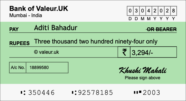 How to write a cheque for 3,294 rupees