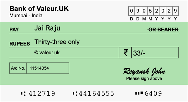 How to write a cheque for 33 rupees