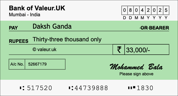 How to write a cheque for 33,000 rupees How to write a cheque for 33,000 rupees