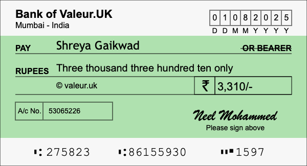 How to write a cheque for 3,310 rupees How to write a cheque for 3,310 rupees