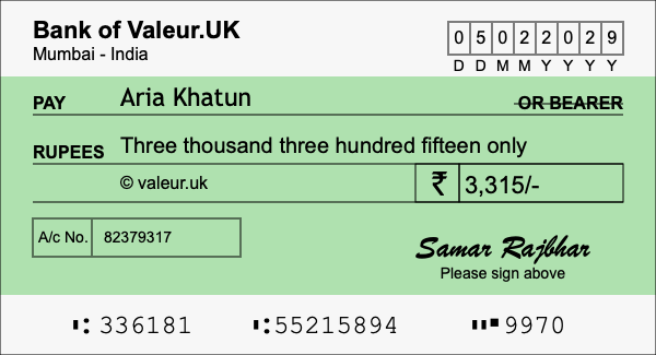 How to write a cheque for 3,315 rupees How to write a cheque for 3,315 rupees